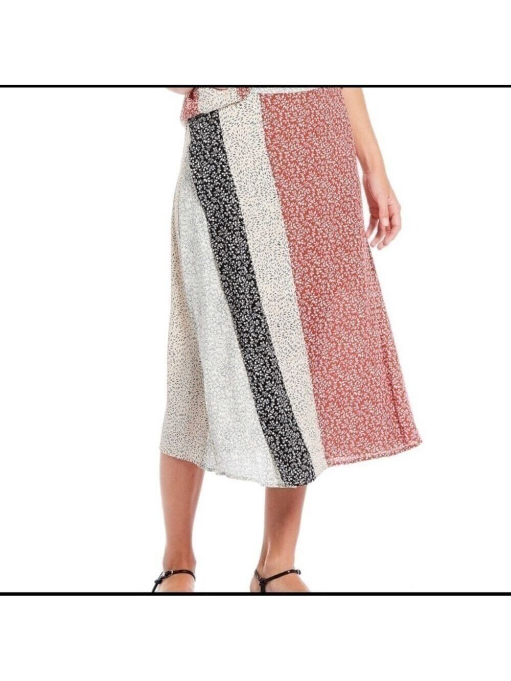 Skies Are Blue Mixed Print Asymmetric Midi Skirt